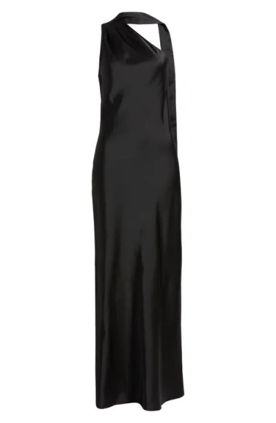 Wayf The Avery One-shoulder Satin Gown In Black