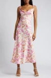 Wayf The Beverly Cowl Neck Midi Dress In Apricot Roses