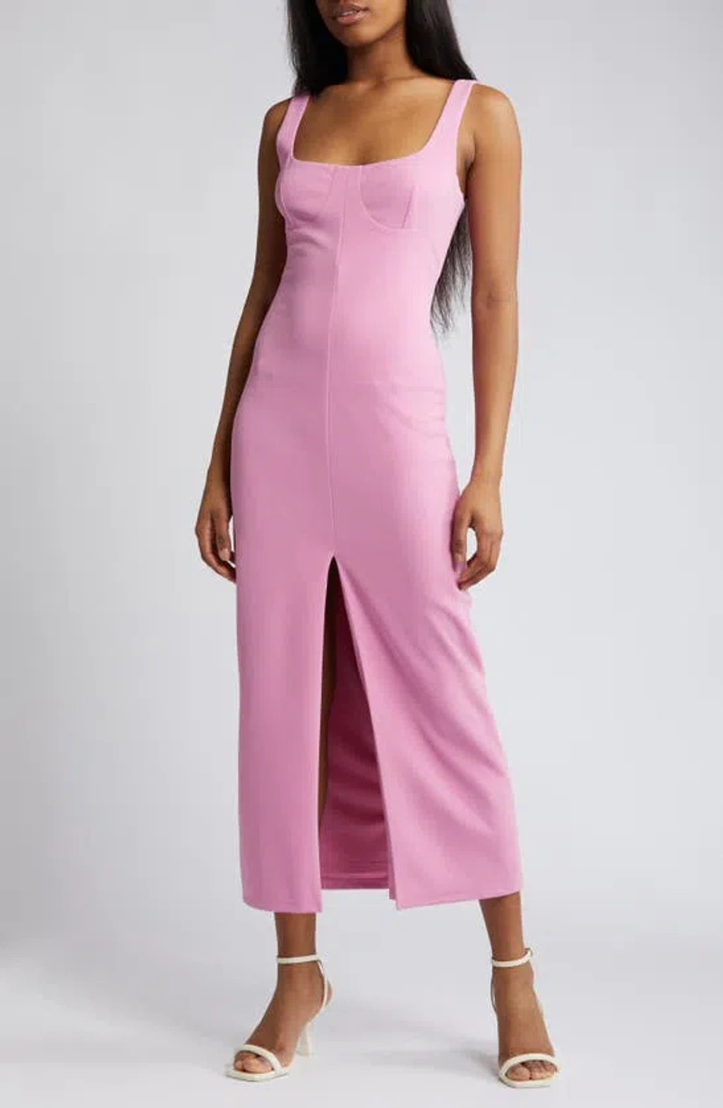 wayf pink dress Wayf The Bravado Slit Front Maxi Dress In Pink