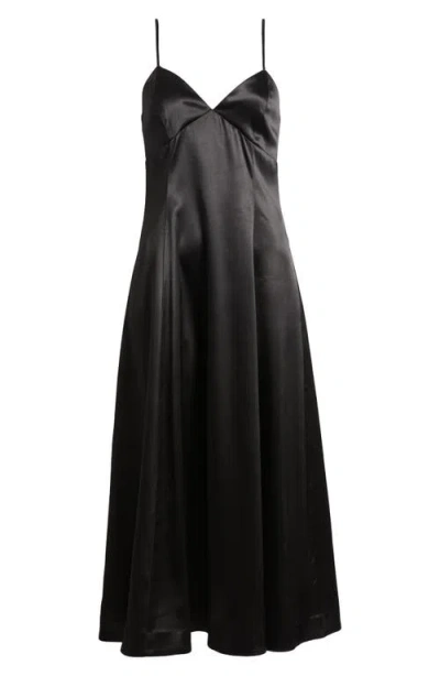 Wayf The Elodie Empire Waist Satin Gown In Black