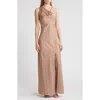 Wayf The Lea Cowl Neck Satin Gown In Macchiato