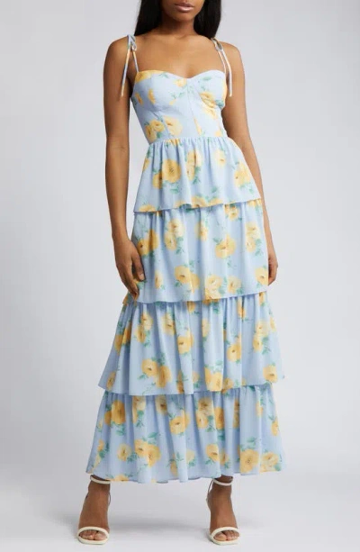 Wayf The Lexi Floral Tiered Maxi Dress In Cornflower Floral