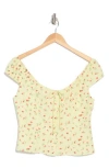 Wayf Tie Front Linen Blend Top In Yellow Ditsy
