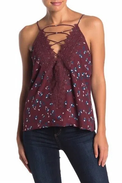 Wayf Top Posie Floral Strappy Cami Top In Burgundy In White