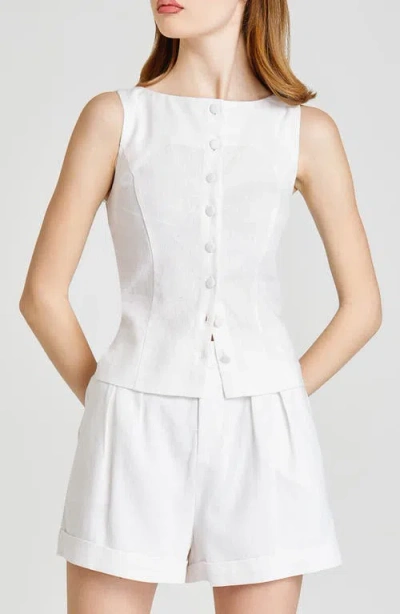 Wayf Vera Sleeveless Linen Blend Button-up Top In Ivory