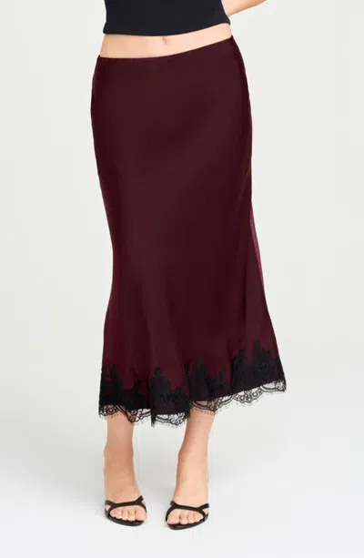 Wayf Vienna Lace Trim Satin Skirt In Burgundy