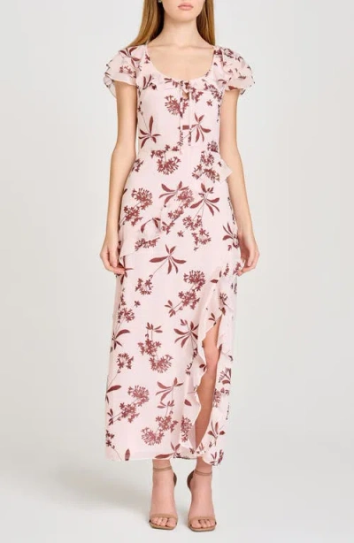 Wayf Violetta Floral Ruffle Sleeve Dress In Baby Pink Floret