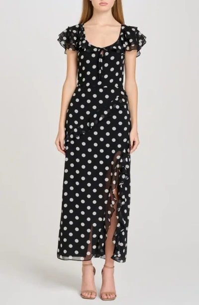 Wayf Violetta Polka Dot Ruffle Sleeve Dress In Black Polka Dot
