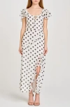 Wayf Violetta Polka Dot Ruffle Sleeve Dress In Ivory Polka Dot