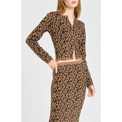 Wayf Willa Checked Cardigan In Animal Print