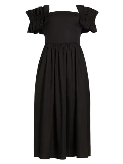 Wayf Women's Anais Ruffle-sleeve Midi-dress In Black