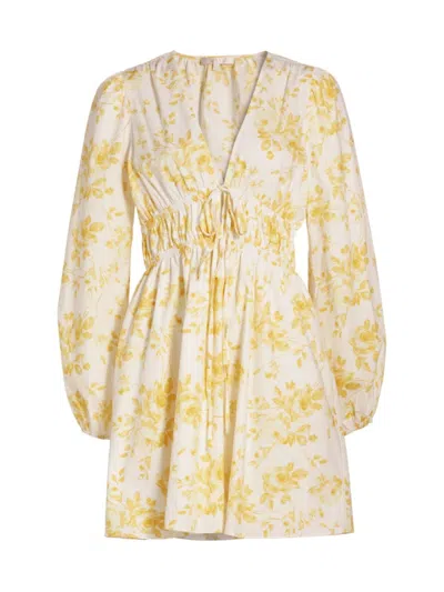Wayf Women's Angela Floral Long-sleeve Minidress In Yellow Roses
