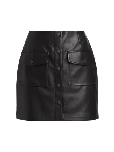 Wayf Women's Faux Leather A-line Mini Skirt In Black