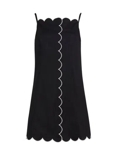Wayf Women's Margot Scallop-edge Minidress In Black