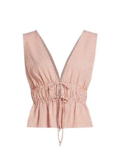 Wayf Women's Nadine Tie-front Top In Amber Seersucker