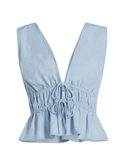 Wayf Nadine Deep V-neck Sleeveless Top In Dusty Blue