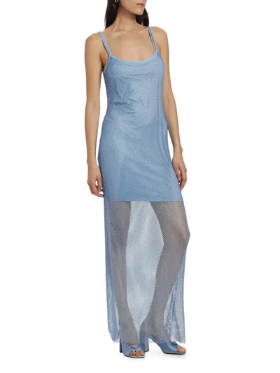 Wayf Women's Yvonne Crystal Fishnet Maxi Dress In Blue