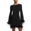 Wayf Karlie Feather Trim Long Sleeve Minidress In Black