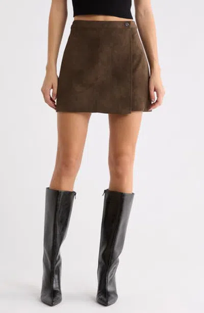 Wayf Wrap Faux Suede Miniskirt In Brown