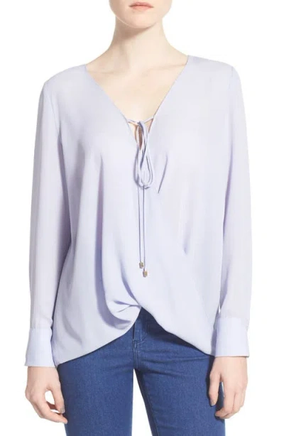 Wayf Wrap Front Long Sleeve Blouse In Blue
