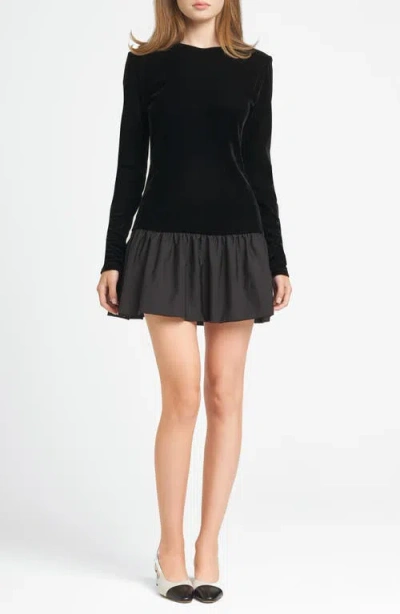 Wayf X Chérie Madeleine Belle Velvet Bodice Long Sleeve Minidress In Black