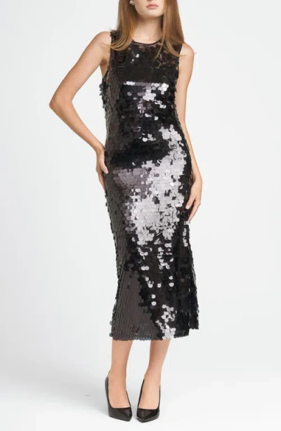 Wayf X Chérie Madeleine Danse Sequin Sleeveless Midi Dress In Black