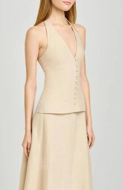 Wayf X Hannah Lovey Porter Capri Halter Neck Linen Blend Top In Brown