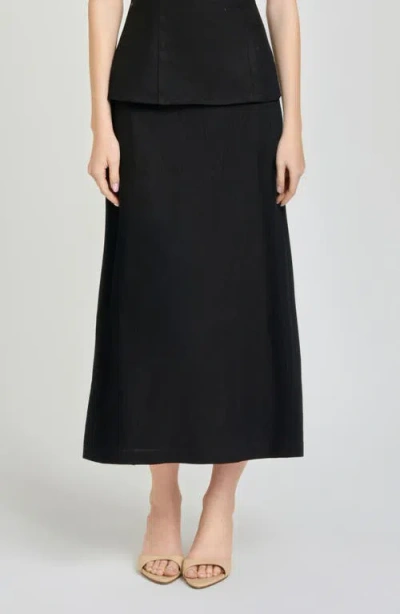 Wayf X Hannah Lovey Porter Capri Linen Blend Midi Skirt In Black