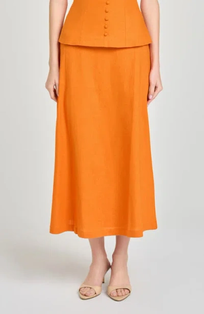 Wayf X Hannah Lovey Porter Capri Linen Blend Midi Skirt In Orange