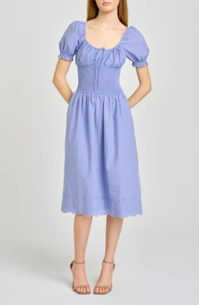 Wayf X Hannah Lovey Porter Dahlia Eyelet Detail Cotton Dress In Purple