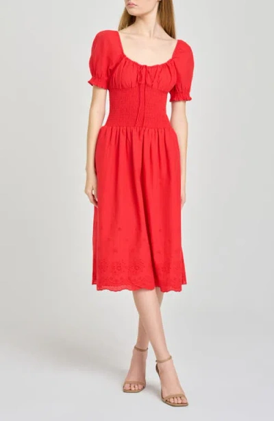 Wayf X Hannah Lovey Porter Dahlia Eyelet Detail Cotton Dress In Red