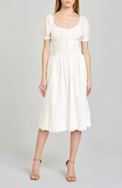 Wayf X Hannah Lovey Porter Dahlia Eyelet Detail Cotton Dress In White