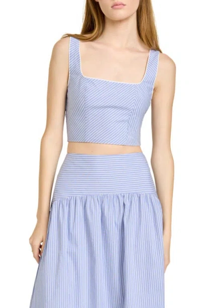 Wayf X Hannah Lovey Porter Georgia Directional Stripe Cotton Blend Crop Top In Blue