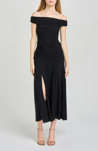 Wayf X Hannah Lovey Porter Margaux Off The Shoulder Ruched Dress In Black