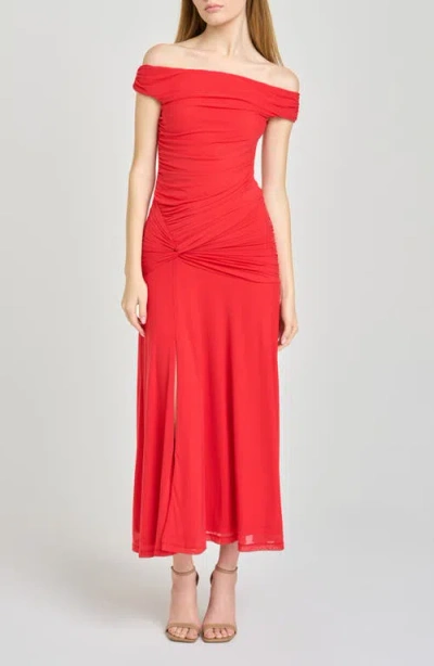 Wayf X Hannah Lovey Porter Margaux Off The Shoulder Ruched Dress In Red