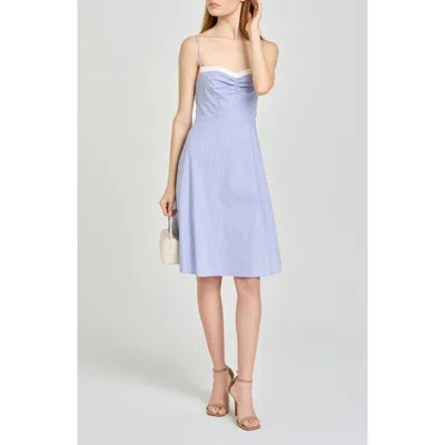 Wayf X Hannah Lovey Porter Remi Pinstripe Cotton Blend Dress In Blue