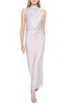 Wayf Sleeveless Satin Midi Dress In Silver
