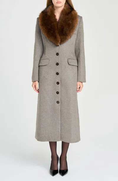 Wayf X Rose Lola Ludlow Faux Fur Collar Wool Blend Coat In Grey