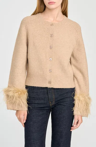 Wayf X Rose Lola Prince Feather Trim Cardigan In Beige