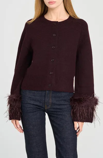 Wayf X Rose Lola Prince Feather Trim Cardigan In Brown