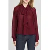 Wayf X Sara Walker Bow Georgette Blouse In Burgundy