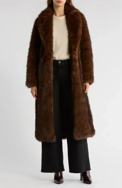 Wayf X Sara Walker Diana Faux Fur Wrap Coat In Brown