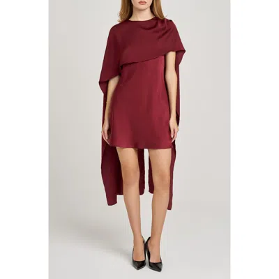 Wayf X Sara Walker Elle Capelet Satin Minidress In Burgundy