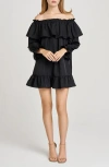 Wayf X Sara Walker Jane Off The Shoulder Long Sleeve Taffeta Minidress In Black