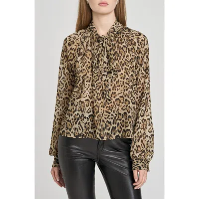 Wayf X Sara Walker Leopard Georgette Top In Animal Print