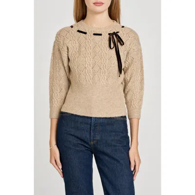 Wayf X Sara Walker Miranda Velvet Pointelle Sweater In Brown