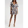 Wayf Zelma Floral Short Sleeve Minidress In Blue