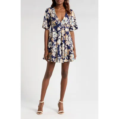 Wayf Zelma Floral Short Sleeve Minidress In Blue