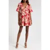 Wayf Zelma Floral Short Sleeve Minidress In Red