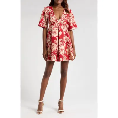 Wayf Zelma Floral Short Sleeve Minidress In Red